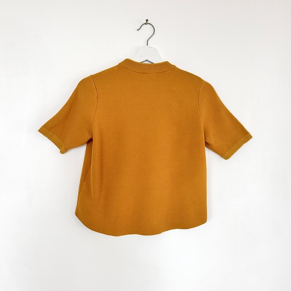 vintage fuzzy marigold mustard yellow boxy mock neck tee top mockneck XS S M - Picture 2 of 2
